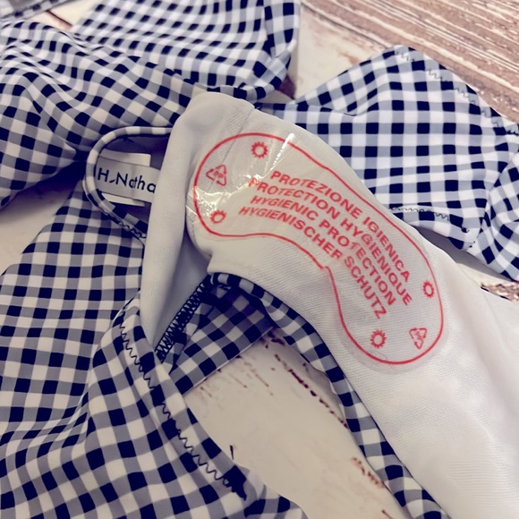 Gingham swim suit- 2 piece- new without tags - size medium top and bottom - navy - Picture 3 of 3